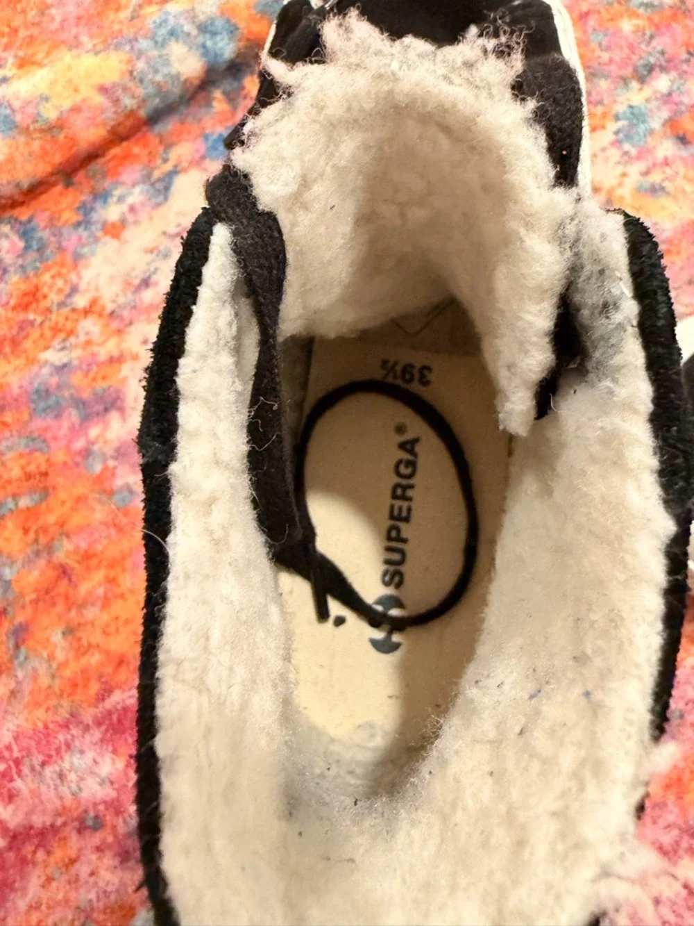 Superga High Top Sneakers Black Suede Shearling Lined Women’s EU 39.5 US 8.5